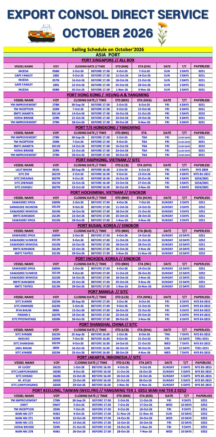 LCL SCHEDULE MONTH OF OCTOBER 2026 3 - Quality Freight International 1 5 - Quality Access Global Logistics Co., Ltd.